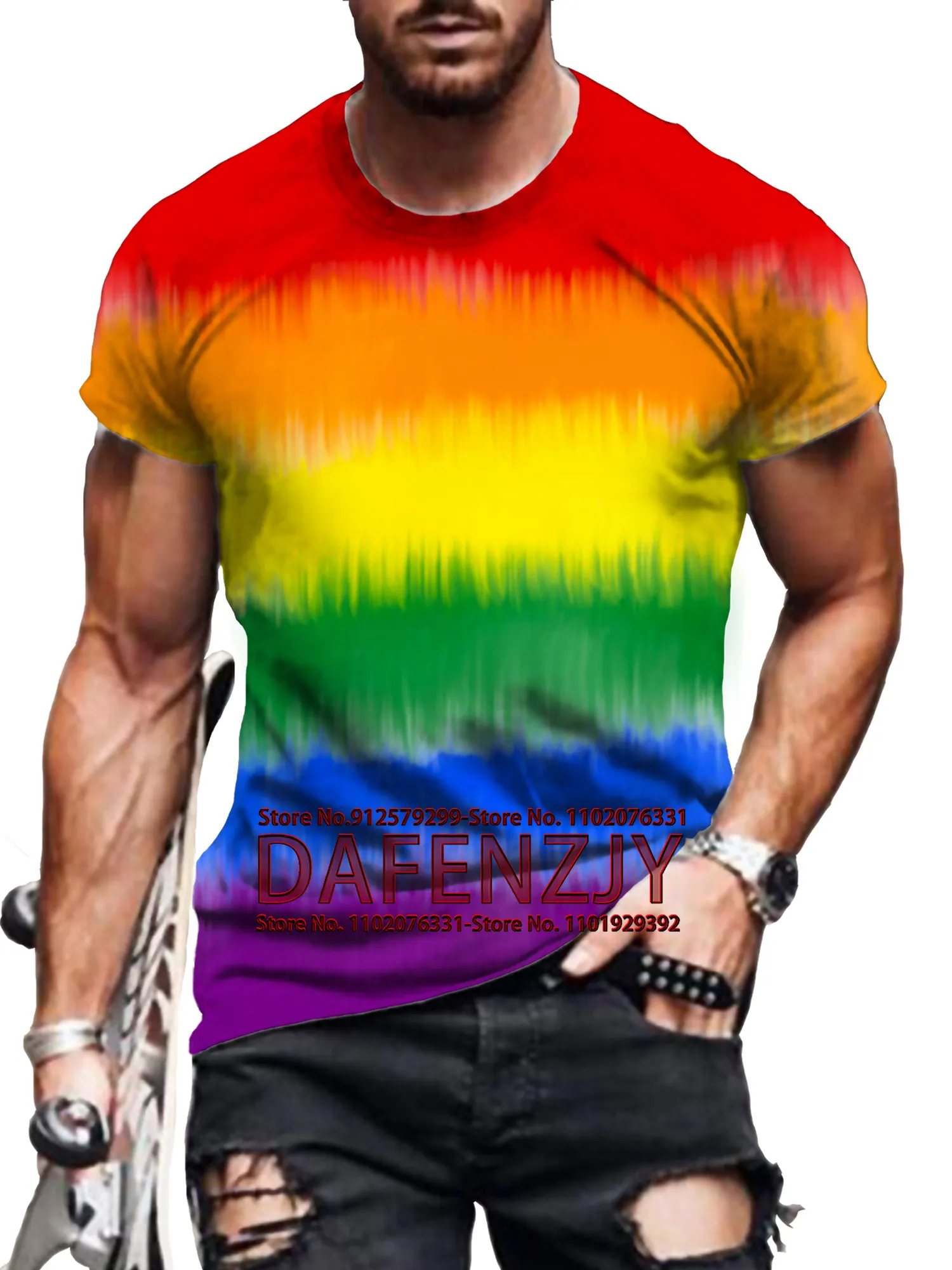 

Men's Summer T-shirt Loose Vintage Rainbow Short Sleeve Fashion LGBT Lesbians Gays Print 3D T-shirt