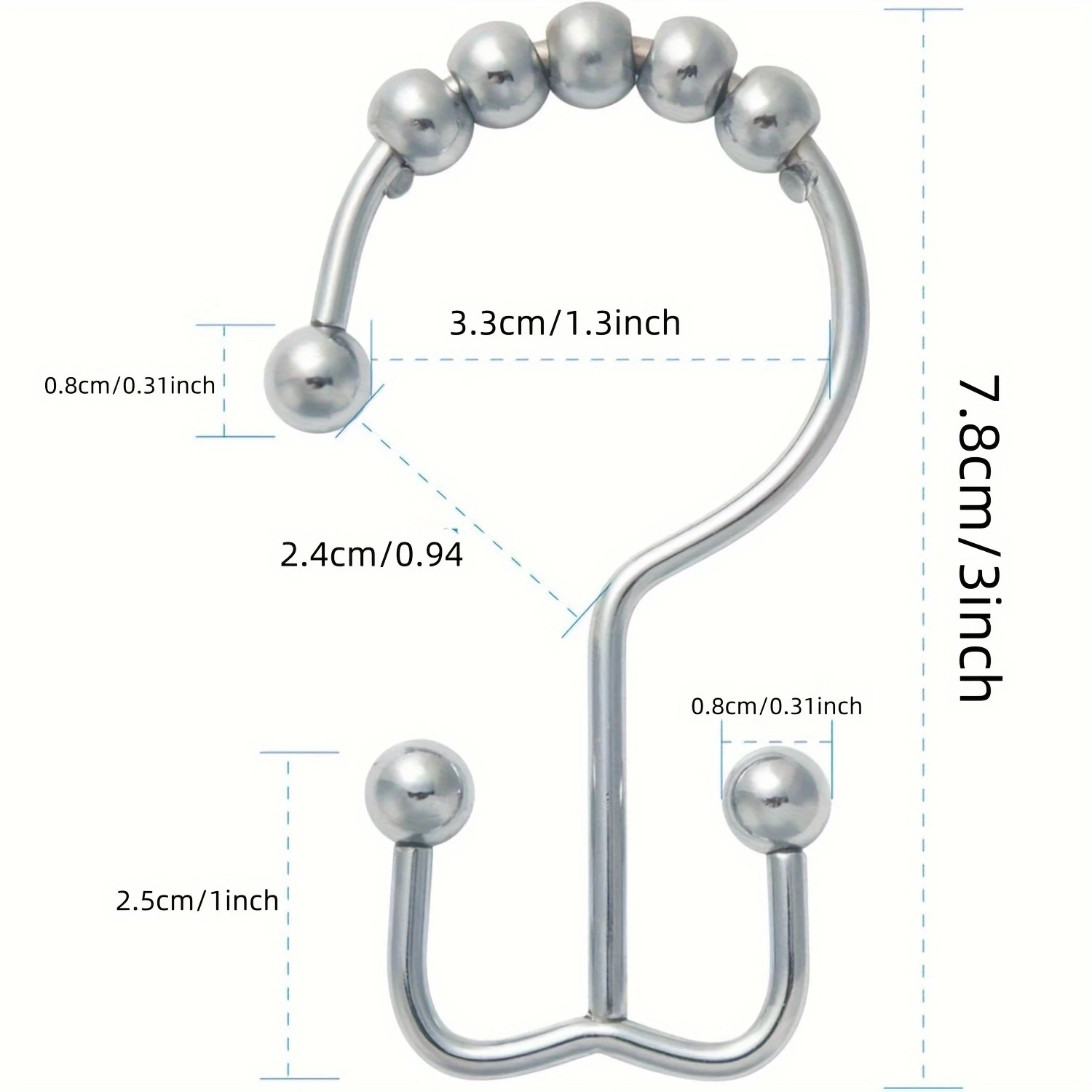 Stainless Steel Shower Curtain Rings with Double  - Heavy Duty Rust-Resistant Roller Balls - Set of 12 Nickel Shower Curtain  fo