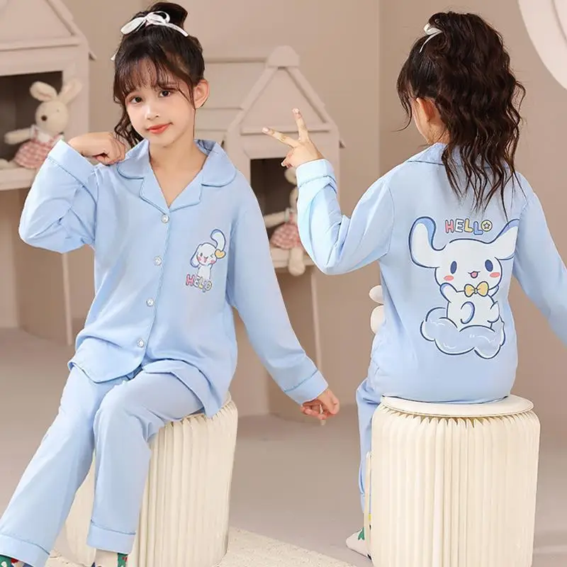 2024 Spring Kawaii Miniso Children's Pajamas Set Anime Kuromi My Melody Cinnamoroll Kids Cotton Sleepwear Boy Girl Home Clothing