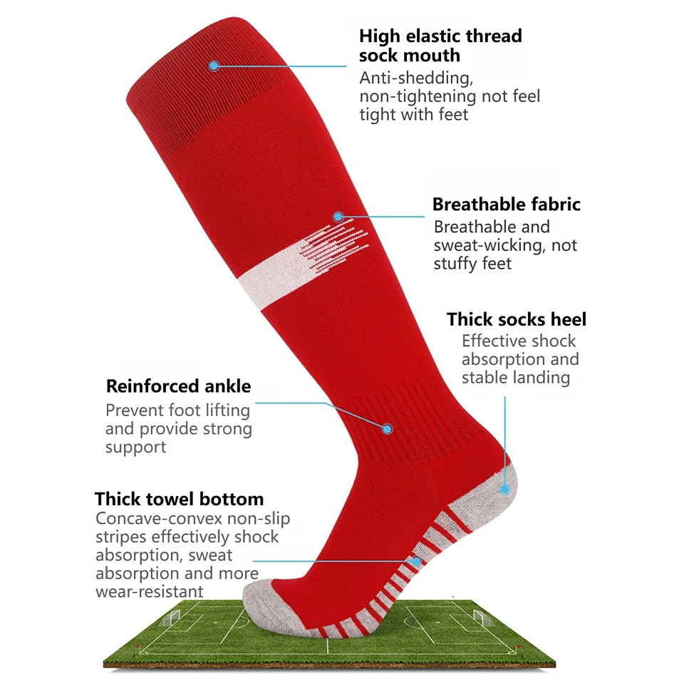 Loogdeel 1Pair Mens Anti Slip Grips Football Soccer Socks Non Skid Over the Calf Baseball Rugby Thick Cushion Athletic Socks