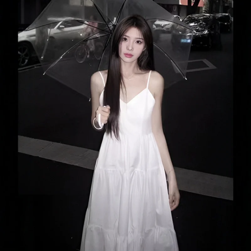 

Белое платье на бретелях для женщин, новый летний стиль, нежное и элегантное, уникальный дизайн, французский стиль, абсолютная красивая первая любовь