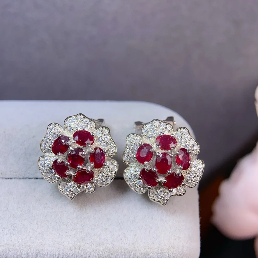 

Серьги-клинисты из стерлингового серебра 925 пробы с натуральным рубином - страстный огненно-красный драгоценный камень 3*4 мм, ювелирные изделия из центрального камня