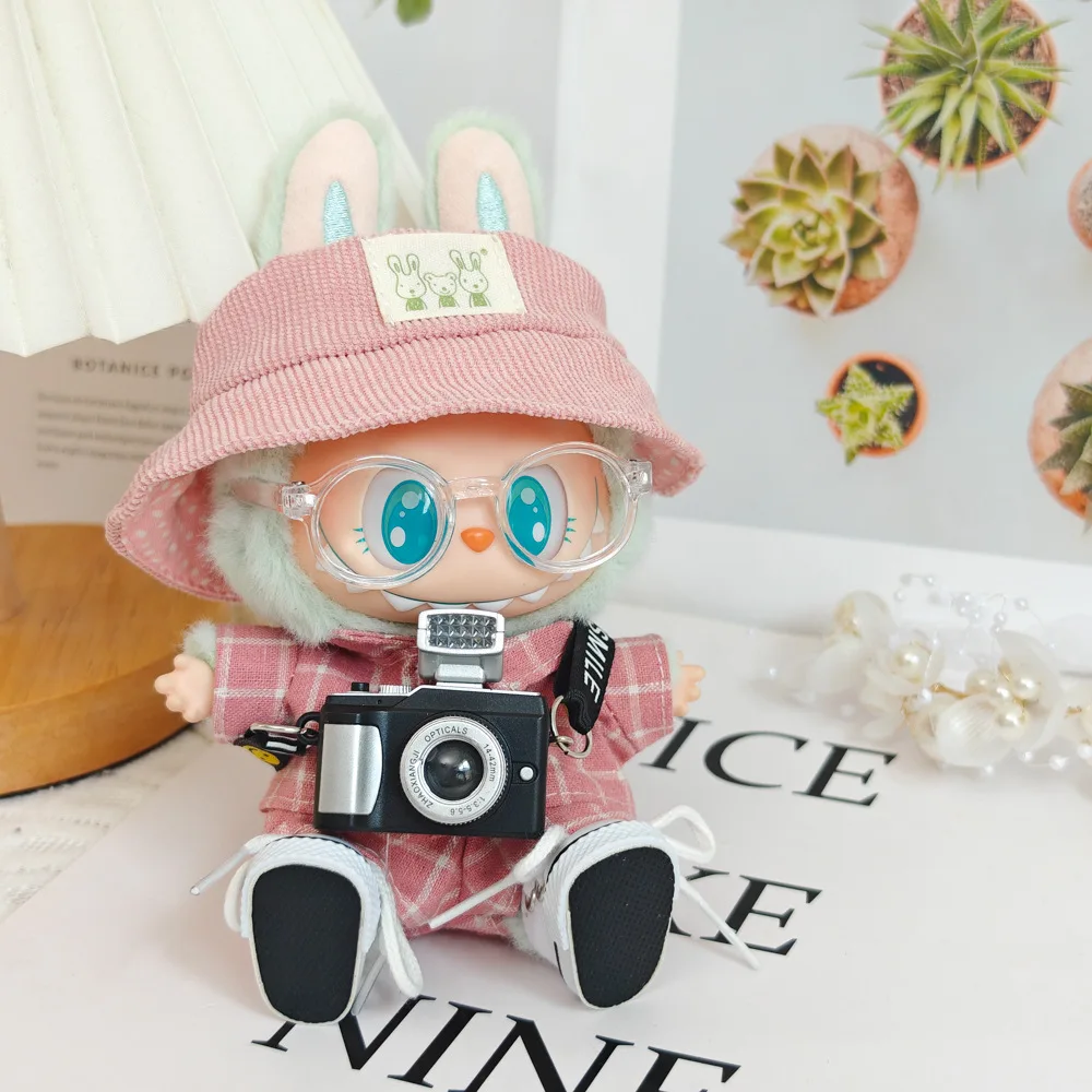 

15cm/17cm Labubu I II Dolls Clothes Cute Pink Grid Small Suit Sitting Party Accessories Clothing Plush Doll'S Clothes