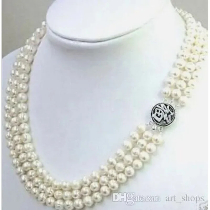 

Stuning New 3Rows 7-8MM White FW Pearl Nelace