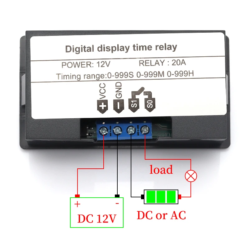 AC 110V-220V DC-12V Digital Time Delay Relay LED Display Cycle Timer Control Switch Adjustable Timing Relay Time Delay Switch
