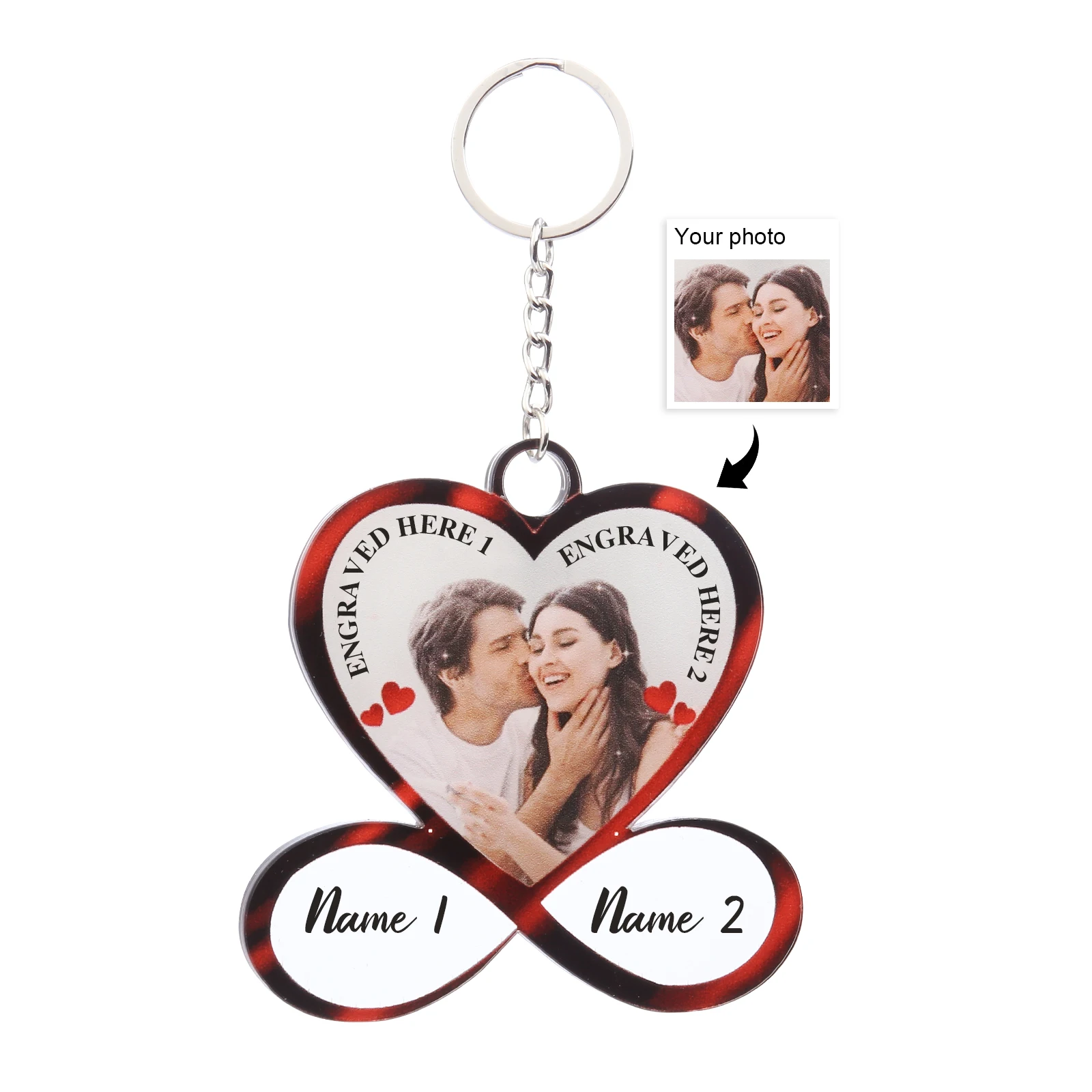 

Personalized Acrylic Heart Keychain with 2 Names Stainless Steel Custom Photo Keyrings for Ladies Anniversary Gifts for Lovers