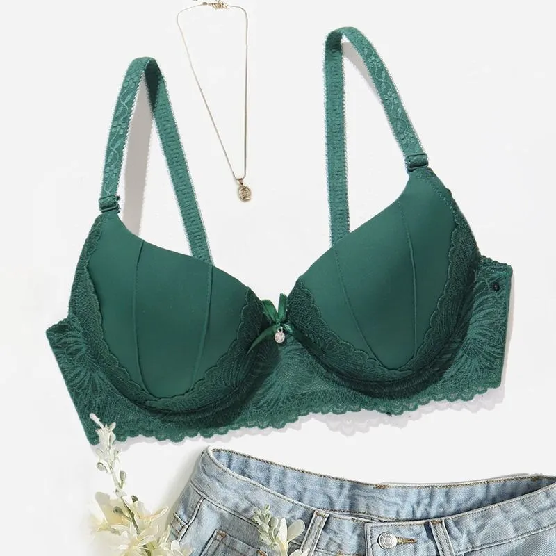 Beauwear Green Embroidred Floral Bra with Pendent Push Up Bra with Foam Pad Underwire Bras 75B 80B 85B-W8001