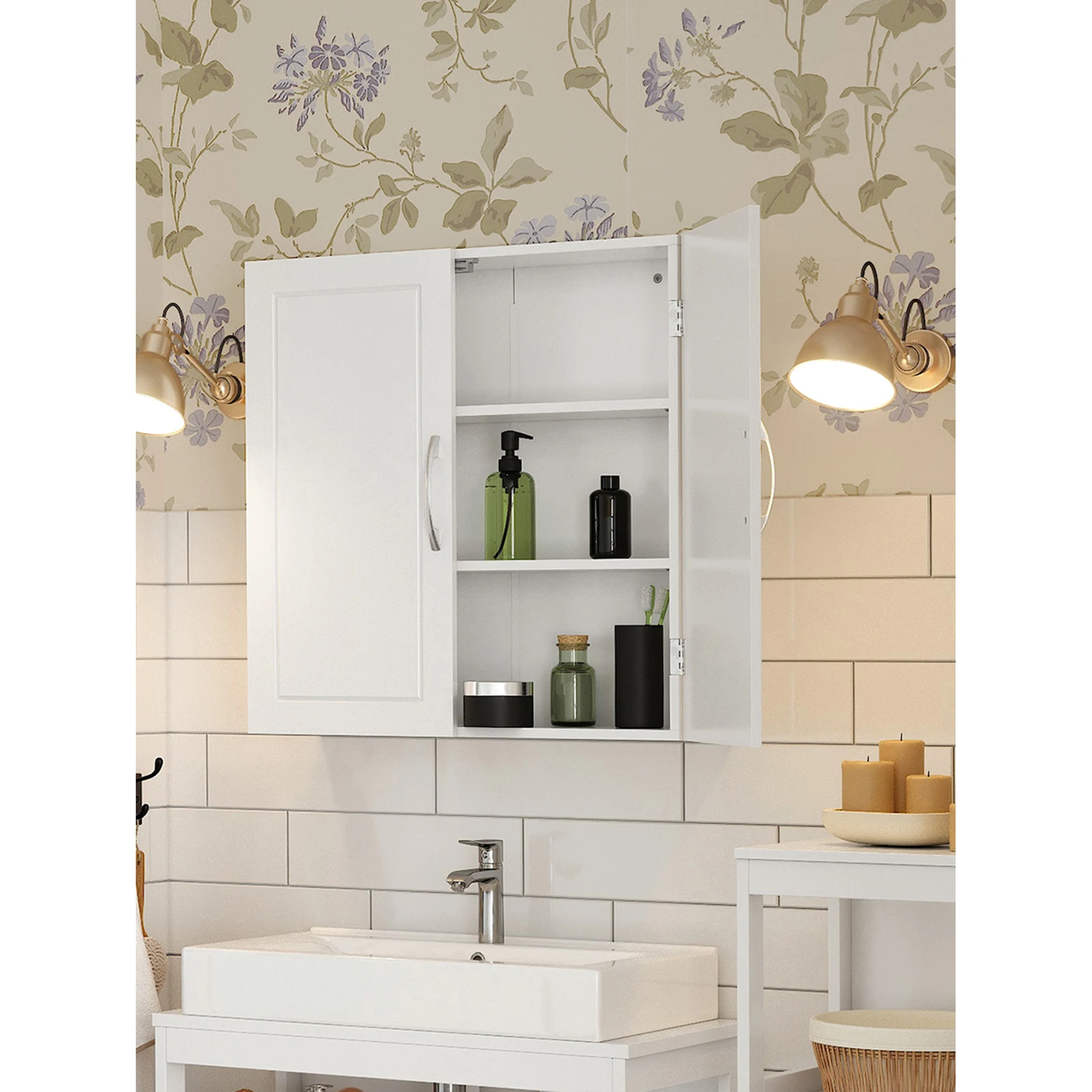 VASAGLE Bathroom Wall Cabinet, Wall-Mounted Storage, 18 x 60 x 60 cm, Medicine Cabinet, Adjustable Shelves, Cloud White