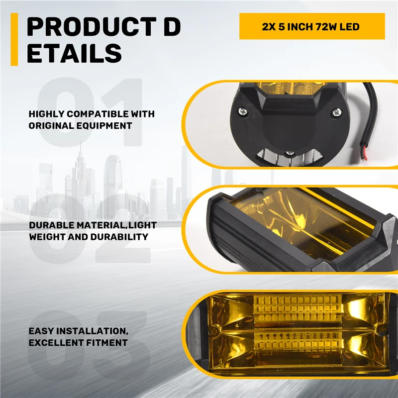 

Инновационные 2X5 дюймов 72 Вт светодиодные рабочие фары водонепроницаемые противотуманные фары для бездорожья желтые лампы для грузовиков ATV UTV Polaris Boat Golf Ca