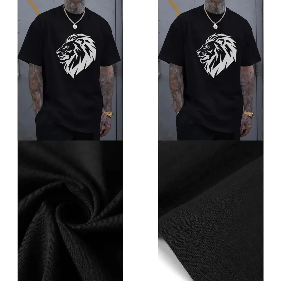 

【Высокое качество】Мужская футболка с дизайном в виде головы льва, идеально подходит для повседневных прогулок и городских встреч.