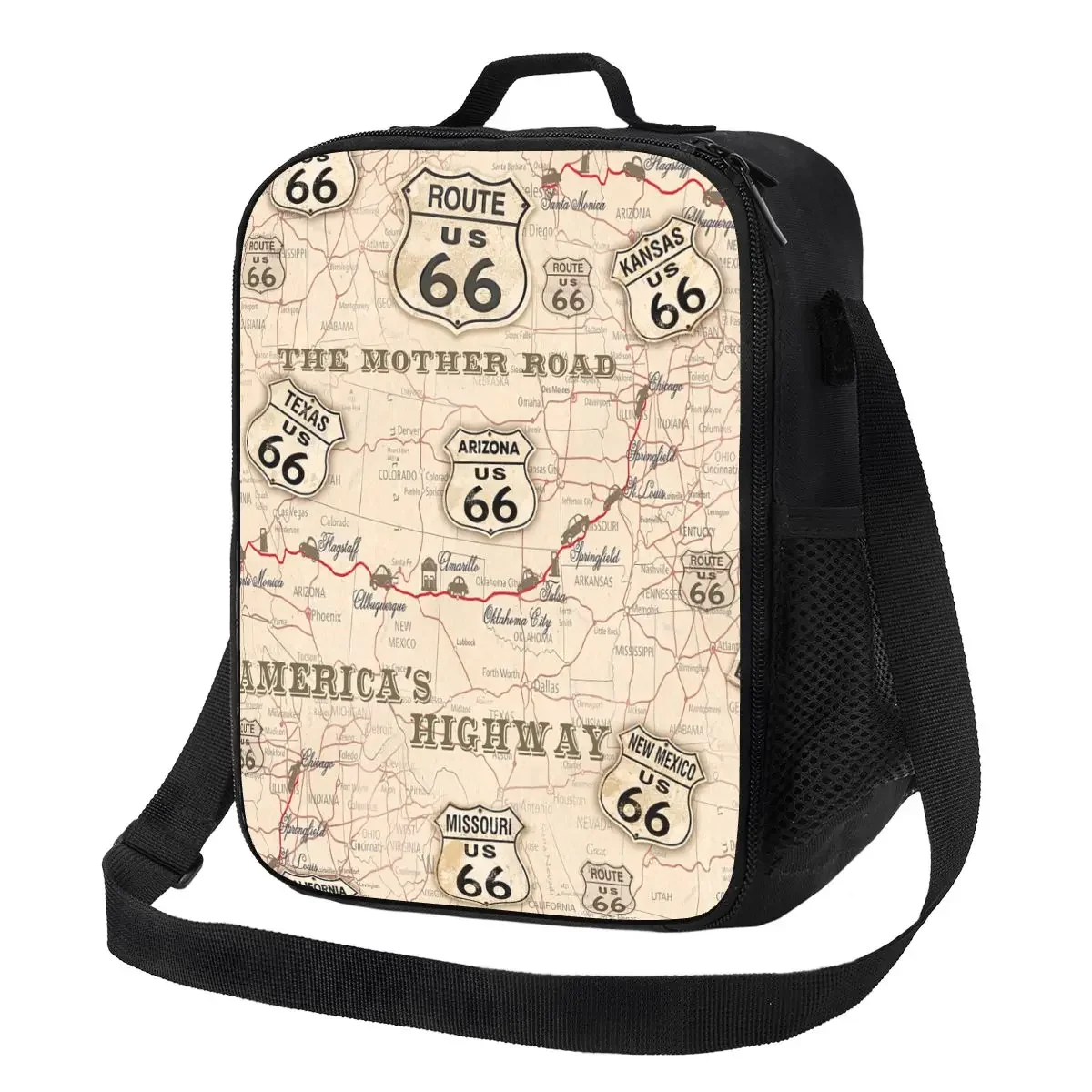 

Vintage American Map Route 66 Pattern Insulated Lunch Bag for Women USA Highways Cooler Thermal Lunch Tote Kids School Children