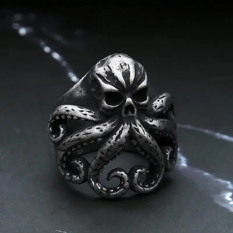 Bavarian Titanium Steel Gothic Deep Sea Monster Octopus Cracking Ring Dominant Men Party Fashion Jewelry