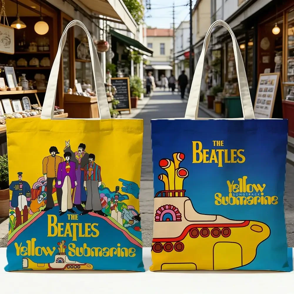 Band The B-Beatles Storage Bags Aesthetic Floral Canvas Tote Bag: Large Reversible Everyday Shoulder Purse