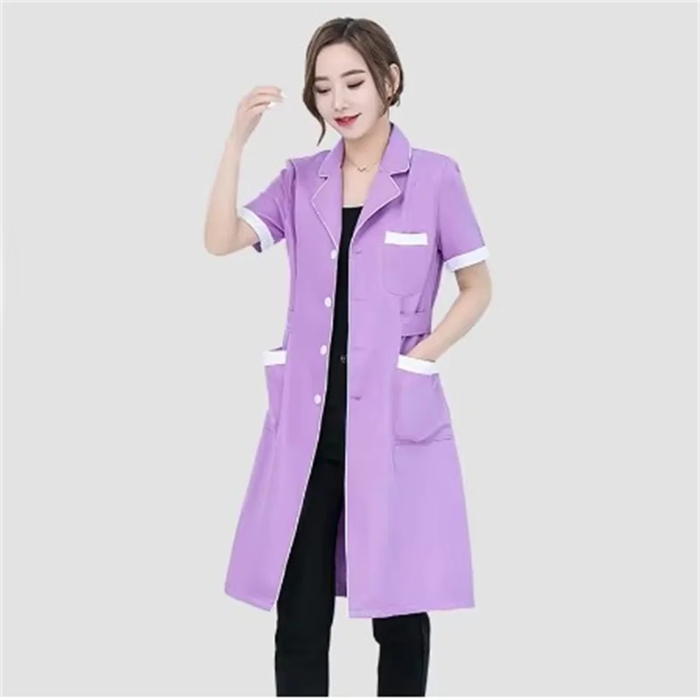 معطف مختبر عالي الجودة زي سبا ملابس العمل الوشم الدعك الزي الرسمي الأرجواني كم طويل صالون تجميل ملابس العمل الصيف