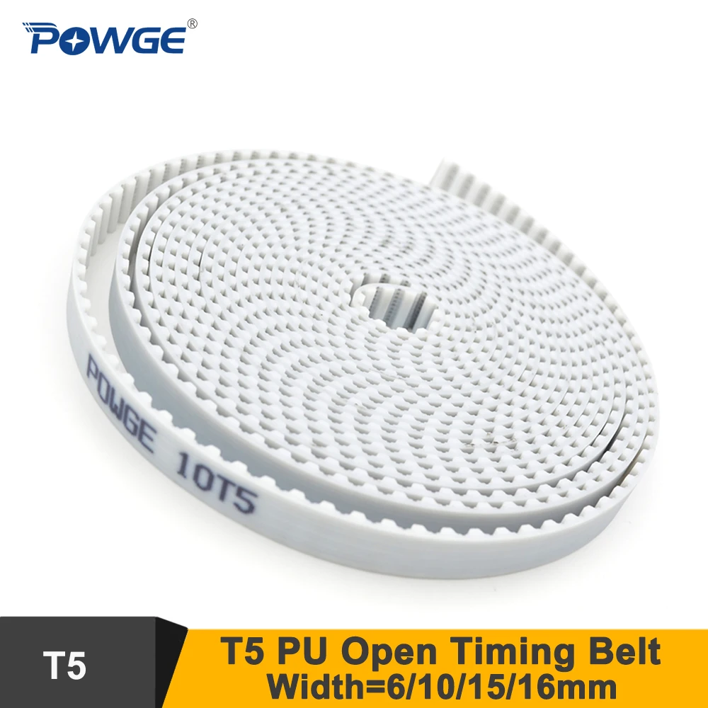 POWGE T5 PU Open Timing Belt W=6/10/15/16mm Fit T5 Timing Pulley T5 Synchronous Belt Polyurethane With Steel Core T5-6 T5-16