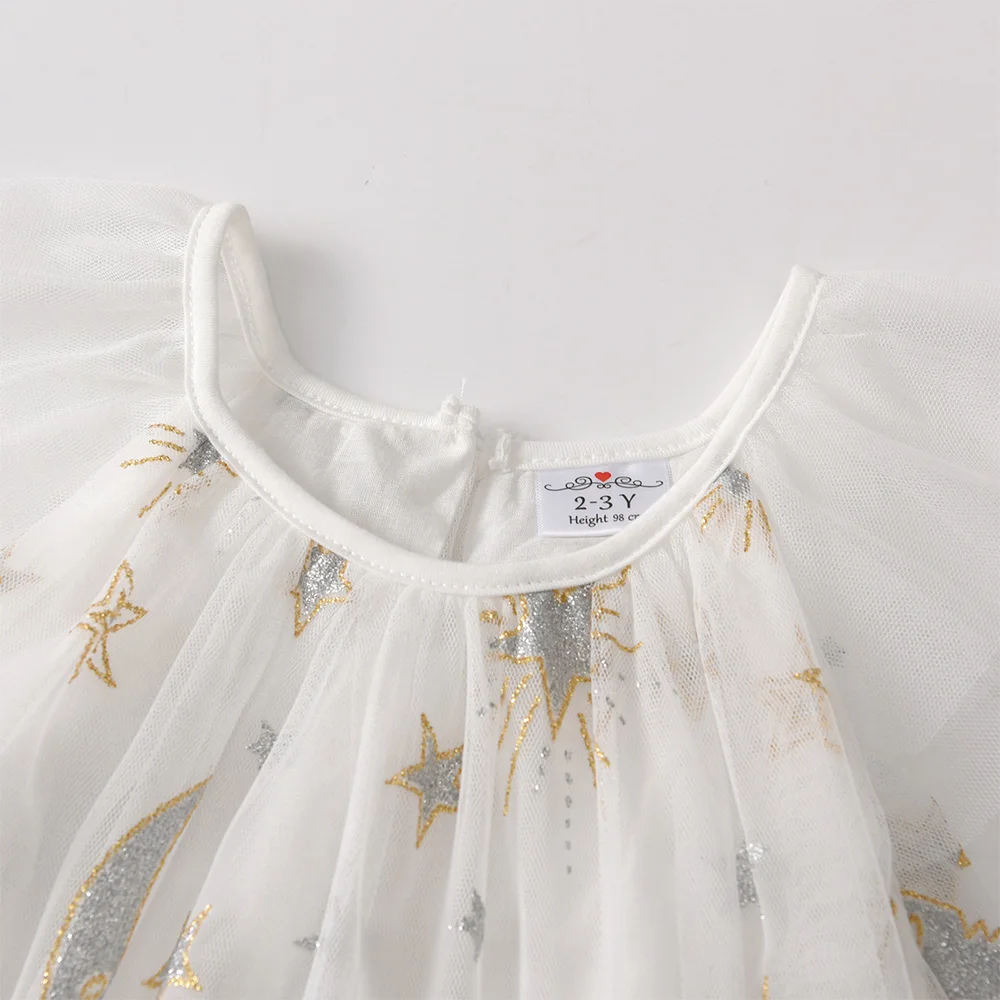 VIKITA Girl Summer Dress Kids Sequins Fairy Tulle Ruffle Sleeve Slip Dress Girls Birthday Party Princess Casual Tutu Dresses