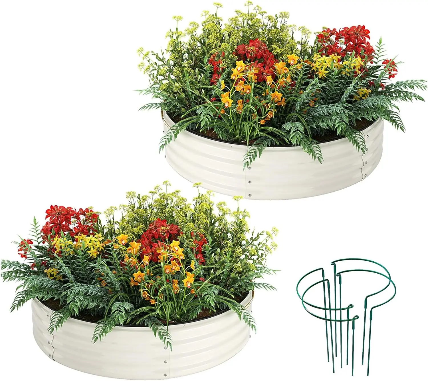 

Galvanized Metal Planter Round Raised Garden Bed Kit for Gardening Outdoor，2x2x1ft 2pc Grow Garden Box Raised Flower Bed，Round G