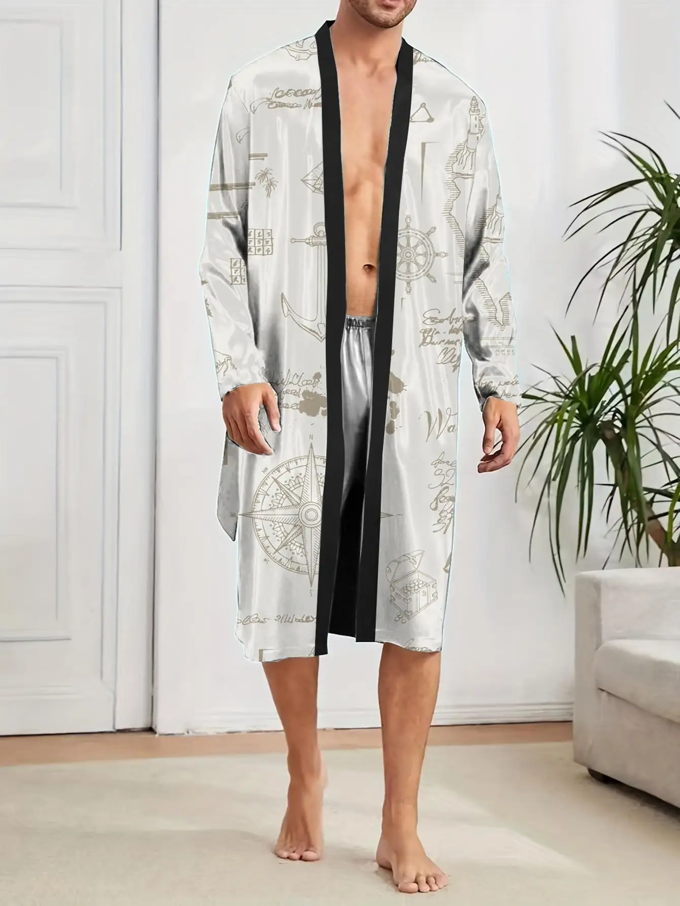 1pcs Men's Robes 2026 Spring/Summer Robe man dressing gown Bathrobe men Bathrobe man Breathable 3D Printed robe Graphic
