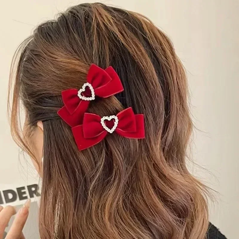 2pcs/set Velvet Baby Hair Clip Sweet Bow Heart Style Princess Barrettes Cute Kids Girl BB Clip Children's Headwear for Girls image 5