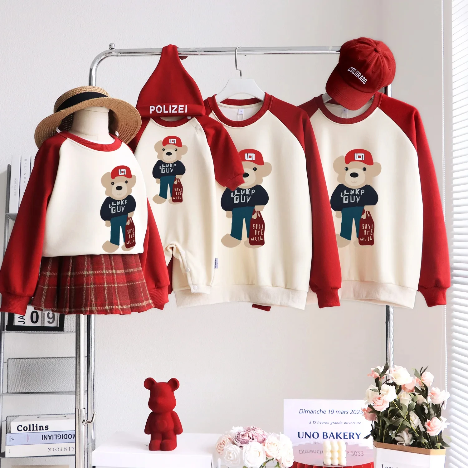 

Christmas Sweatshirts for The Whole Family Matching Bear Print Clothes New Year Mom Dad and Son Daughter Baby Tops Infant Romper