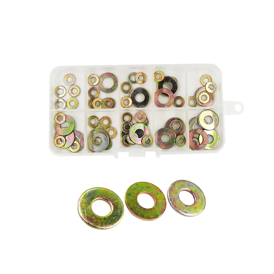 Multi-Size Assortment Kit of Flat Washers M3 M4 M5 M6 M8 M10 M12 | Carbon Steel, Color Zinc Plated | DIN125 / GB97