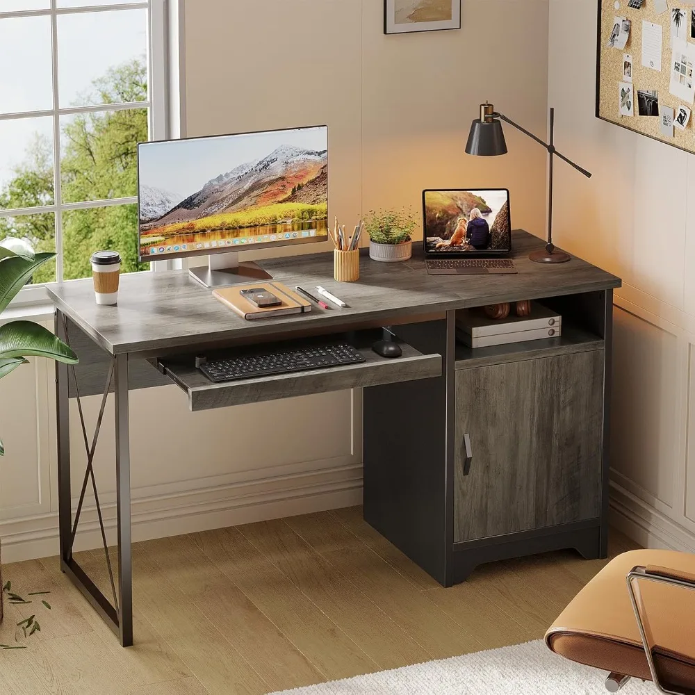 

Office Desk with Keyboard Tray, Industrial Computer Desk with Storage, Reversible Executive Desk with File Cabinet, Customized