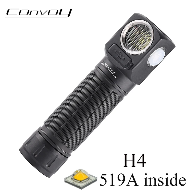 Convoy H4 519A Flashlight Headlamp Led Lanterna 21700 High Powerful Flash Light Fishing Camping Torch Type-C Head Light