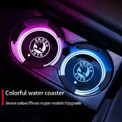 2Pcs Luminous Car Cup Coaster Holder Car Led Atmosphere Light for Skoda fabia octavia Rapid kodiaq superb 2 3 A5 A7 Mk3 karoq