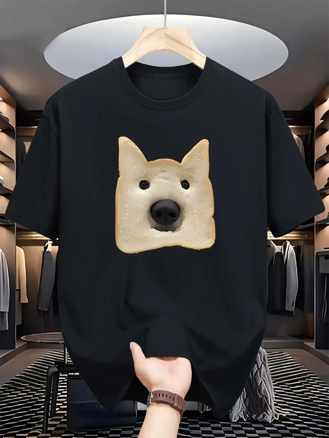 Men's bread dog head pattern T-shirt, casual short-sleeved T-shirt, comfortable summer top, machine washable