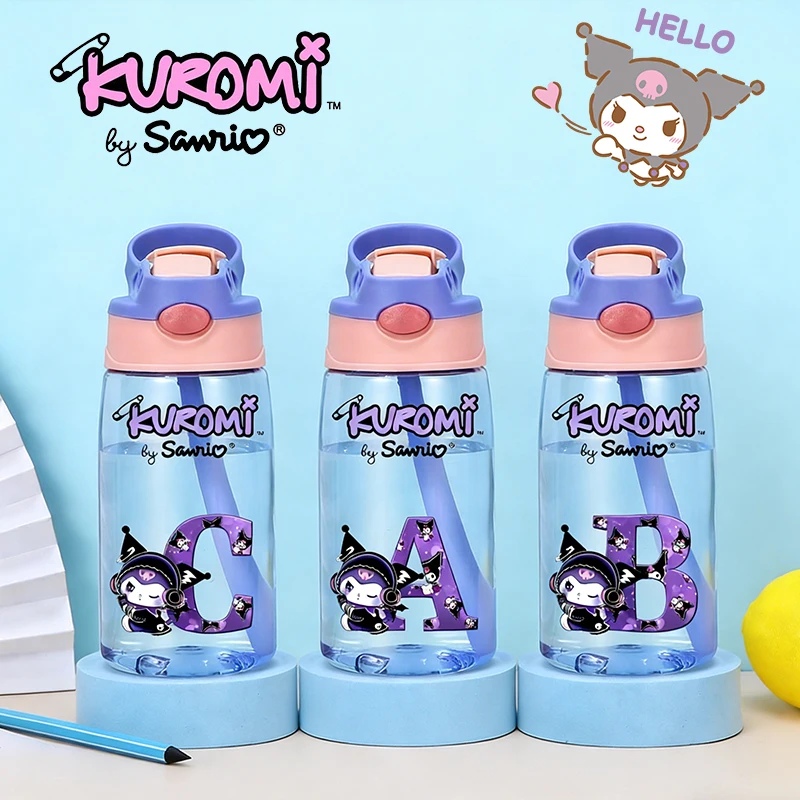 

480ML Sanrio Kuromi Children Water Bottle Girl Cute Water Cup Portable Straw Cups Kawaii Outdoor Sport Plastic Drinking Bottles