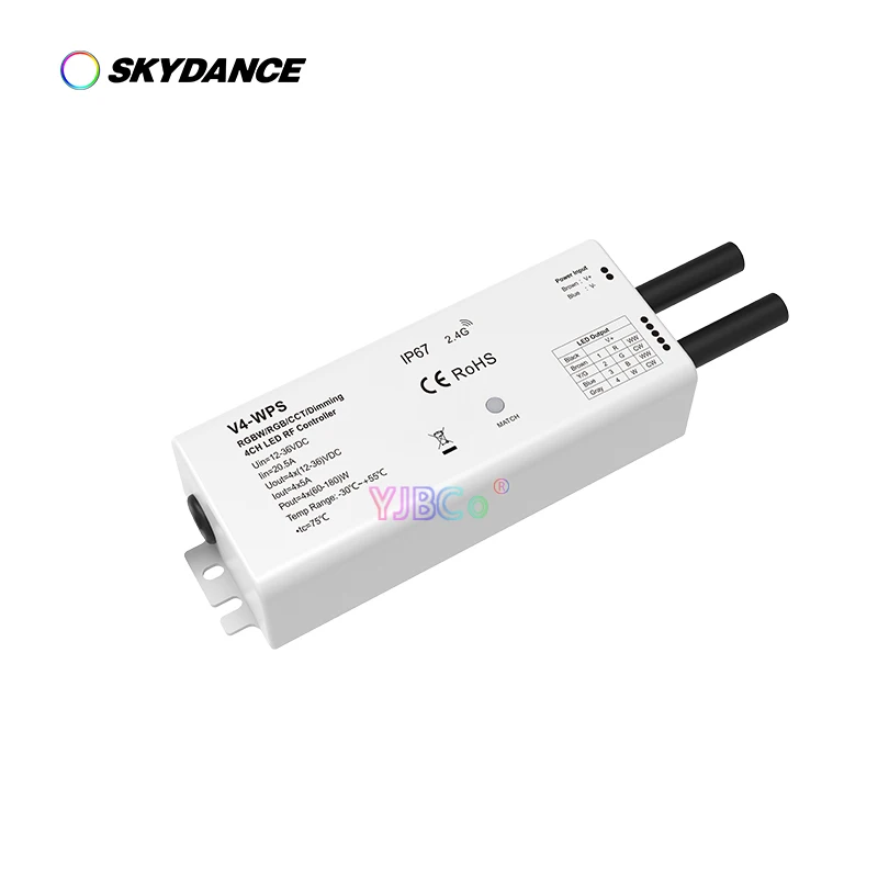 Skydance 4 channel Waterproof IP67 LED Strip Controller 4CH 2.4G RF single color/dual color/RGB/RGBW remote control 12V-36V 24V