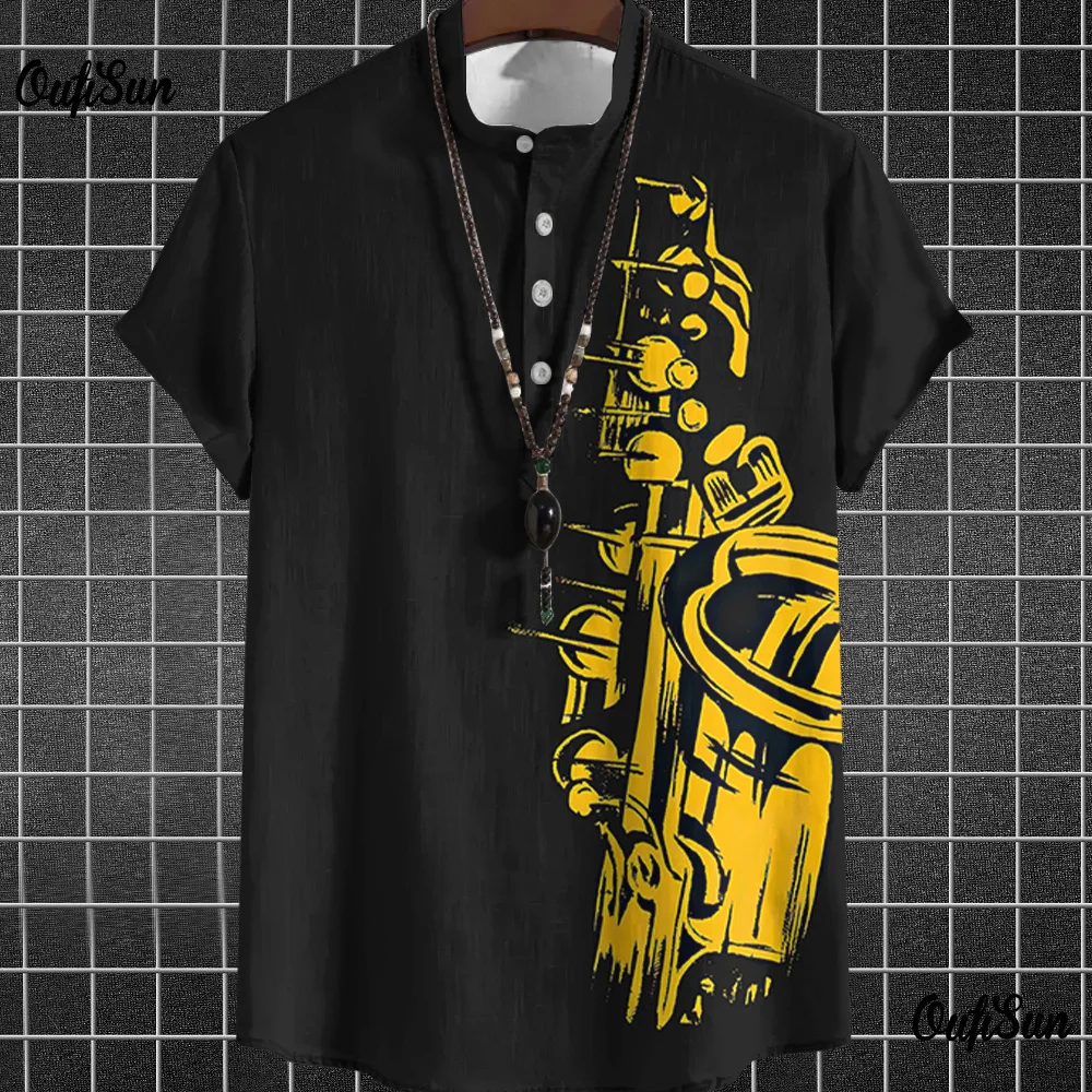 Vintage Shirts For Mens Music Shirts Retro Saxophone Graphic Clothing Summer Oversized Short Sleeve Tops Street Men\'s Shirt Tees