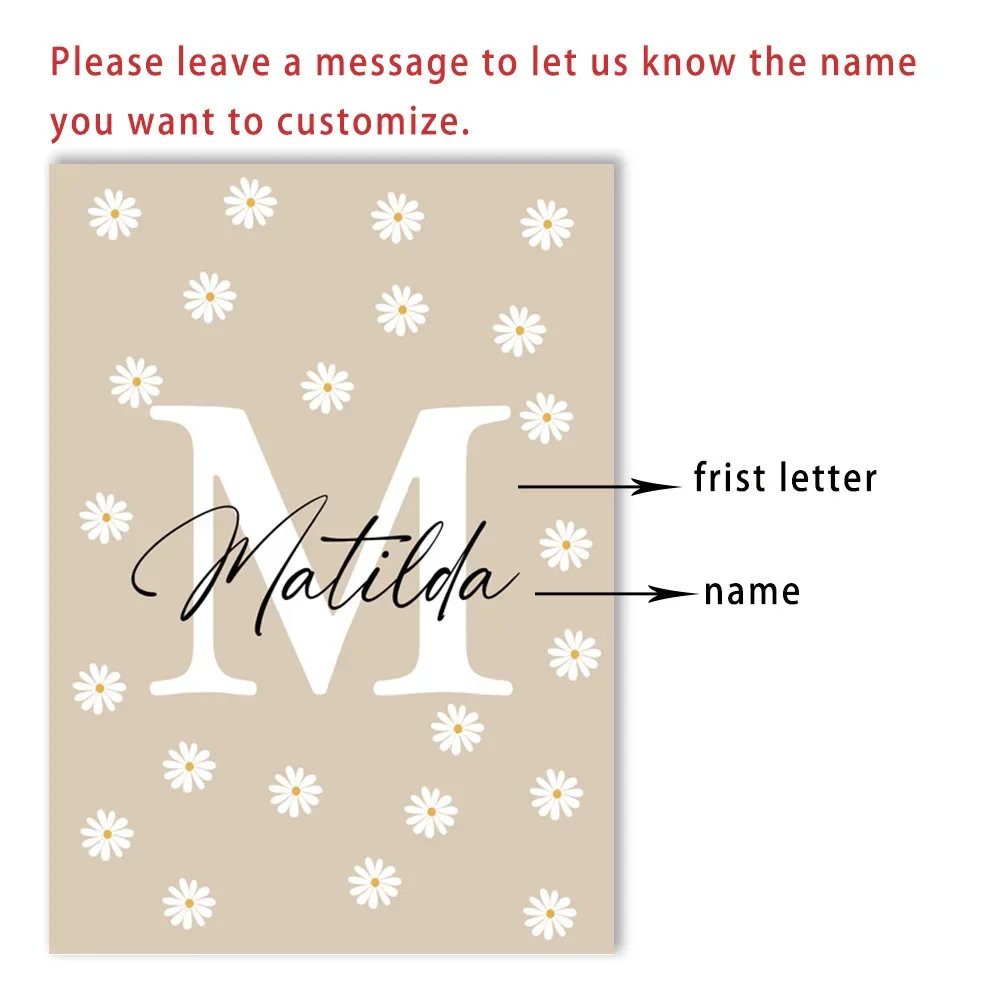 زهرة بيضاء ديزي ملصق الرسم على لوحات القماش الجدارية مخصصة اسم طباعة لوحات الشمال جدار صور غرفة نوم الاطفال ديكور المنزل