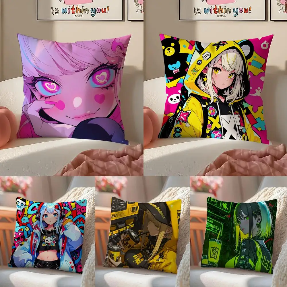 Cool Futuristic Stylish Art C-Cyberpunk Girl Cushion Cover Pillowcase Short Plush Invisible zipper Room Sofa Cushion Cover