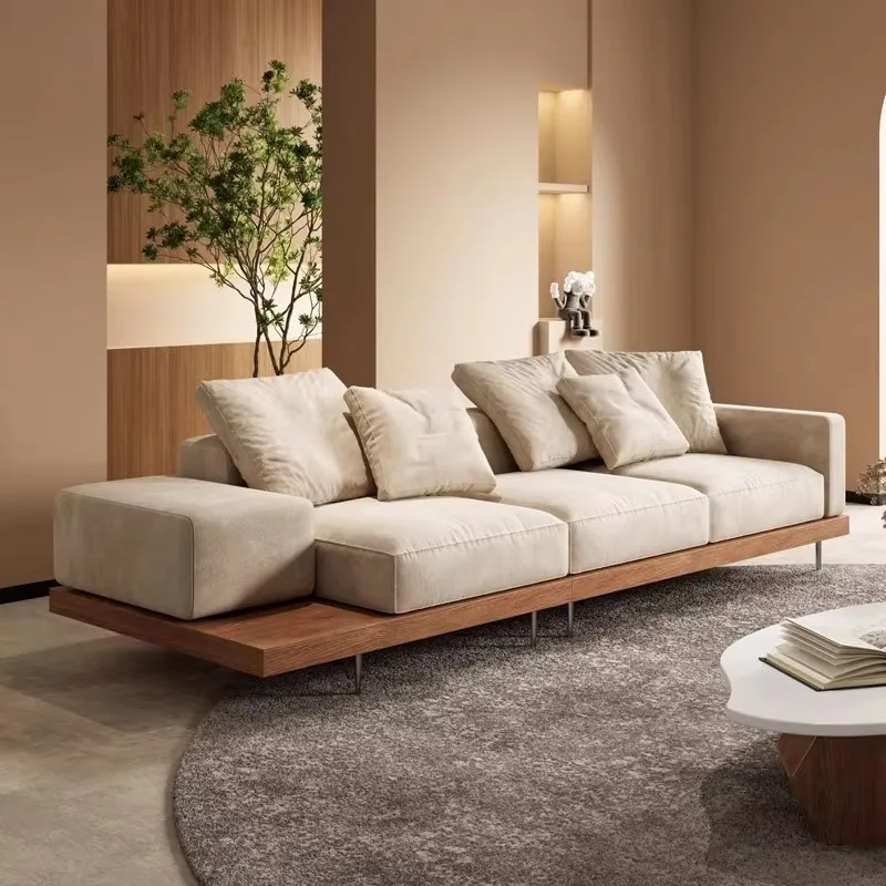 Solid Wood Sofa Set Japanese Style Living Room Sofa Luxury Fabric Couch Minimalist Furniture Modern Home Comfortable Sofa
