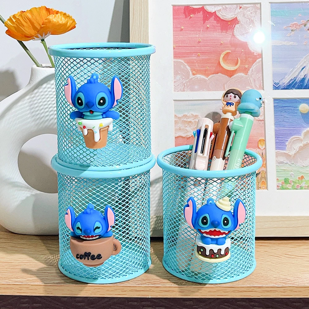 

Disney Characters Stitch Cartoon Pencil Cup Holder - Metal Mesh Office Desk Organizer, Anti-Rust Mesh Pen Pot with IP Collection