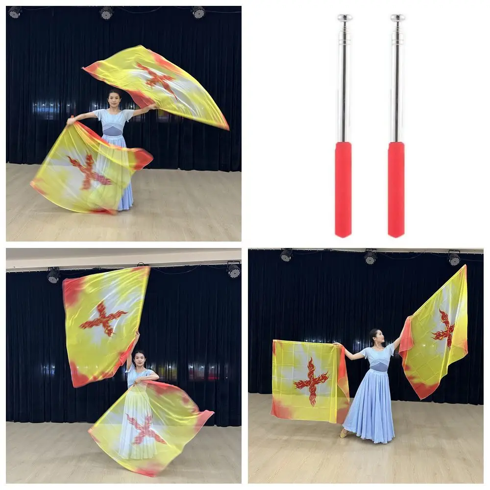 with Telescopic Sticks Belly Dance Accessories Props Multicolor Scalable Rods Rectangle Flags Lightweight Portable