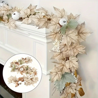 1 pcs Autumn And Winter Flower Wreath Decoration, 6-foot Autumn Maple Leaf Wreath - Christmas and Halloween fireplace decoration