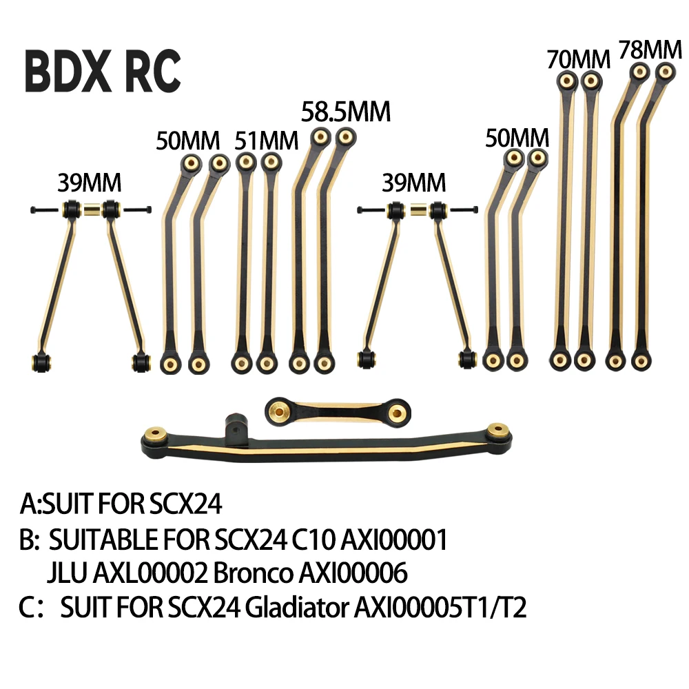 1/24 RC Crawler Car Heavy Brass Chassis Links Steering Rod Set for Axial SCX24 C10 Jeep Gladiator JLU Ford Bronco Upgrade Parts