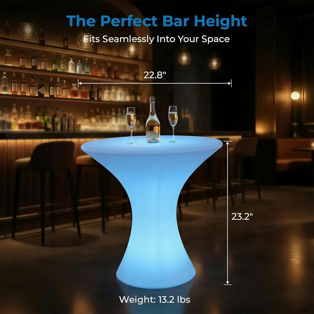 23 Tall LED RGB Multi-Color Bar Table, Rechargeable Illuminated Cocktail Table with Remote, Waterproof for Parties and Nightclub
