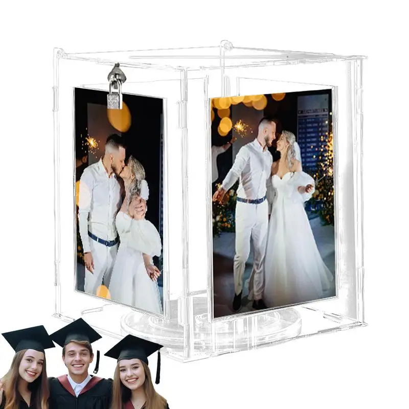 

Wedding Card Box For Reception Acrylic Rotatable Picture Frame Box Envelope Box Letter Box With Lock For Wedding Bridal Shower