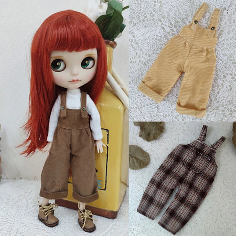 New Vintage Blyth Doll Clothing Casual Plaid Long Sleeve Top Strap Pants Ymy Licca Azones Ob24 Ob27 Doll Accessories