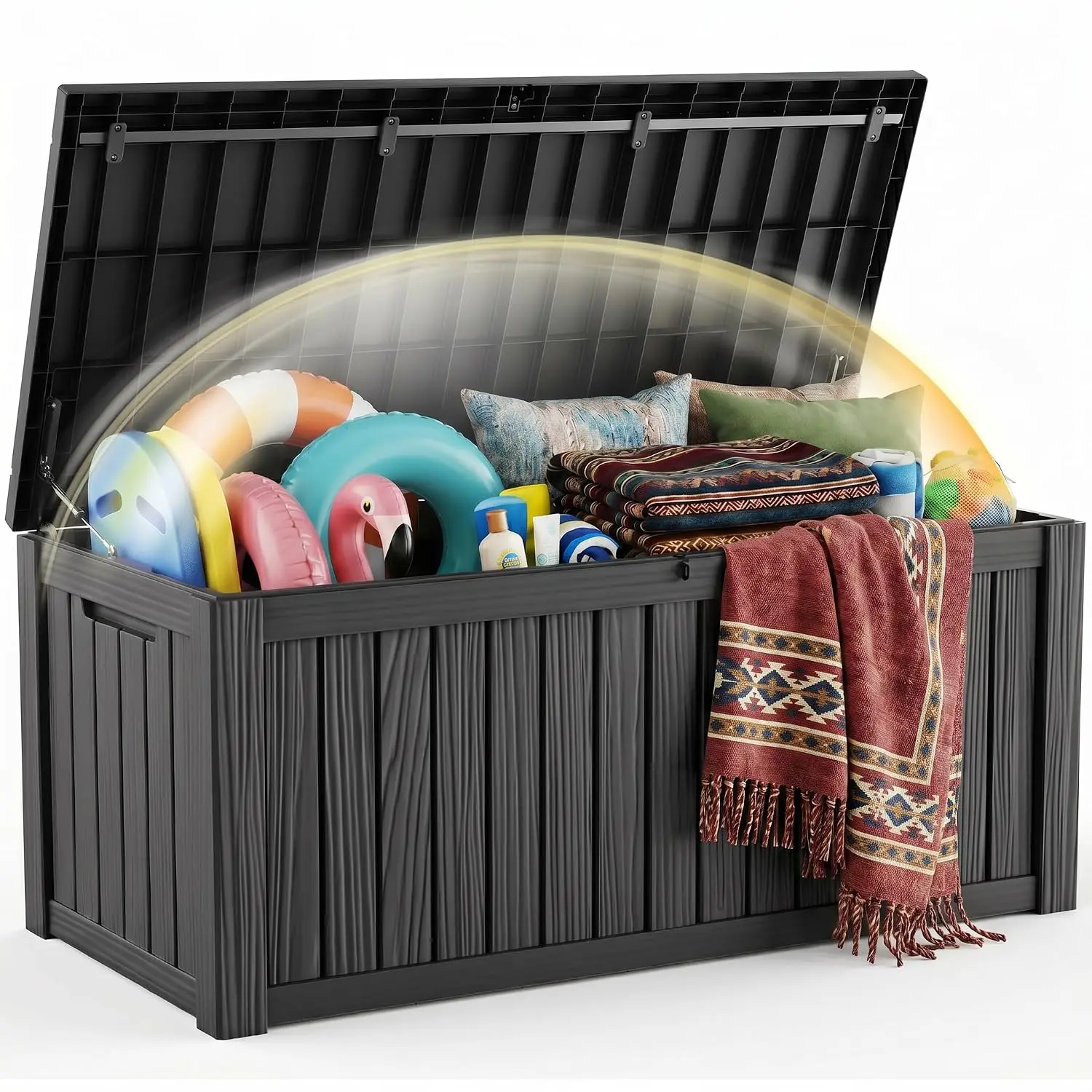 (Indoor & Outdoor) Lockable UV Resistance Storage Bin, Storage Box for Outdoor, Patio Storage With Support Rod