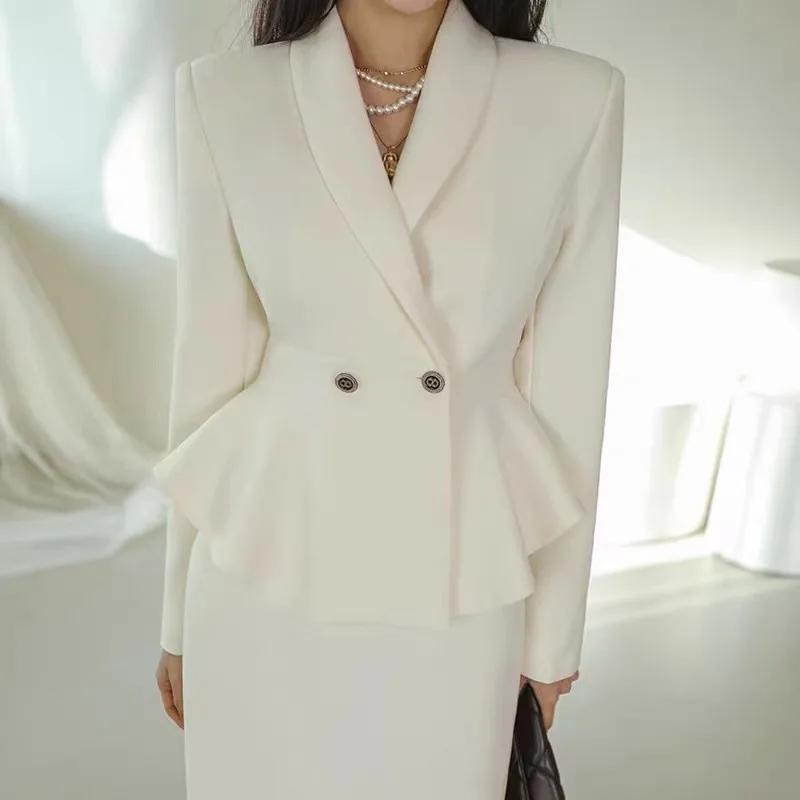 Casual Suit Fashion Commuting Spring V-Neck Chic Luxury Elegant Women\'s Formal Professional Suit Jacket + Slim Hip Skirt