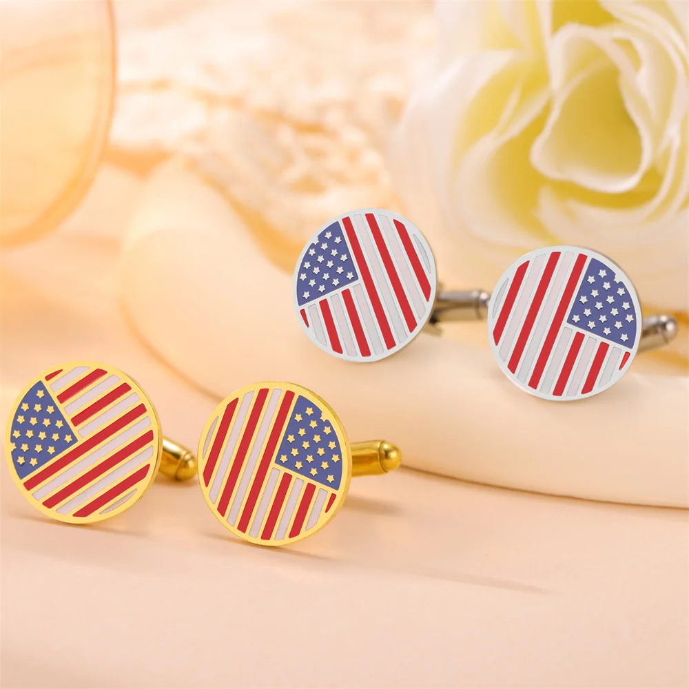 My Shape USA Flag Cufflinks Independence Day American Flag Cuff Links Great American Holiday Cufflinks Stainless Steel Jewelry