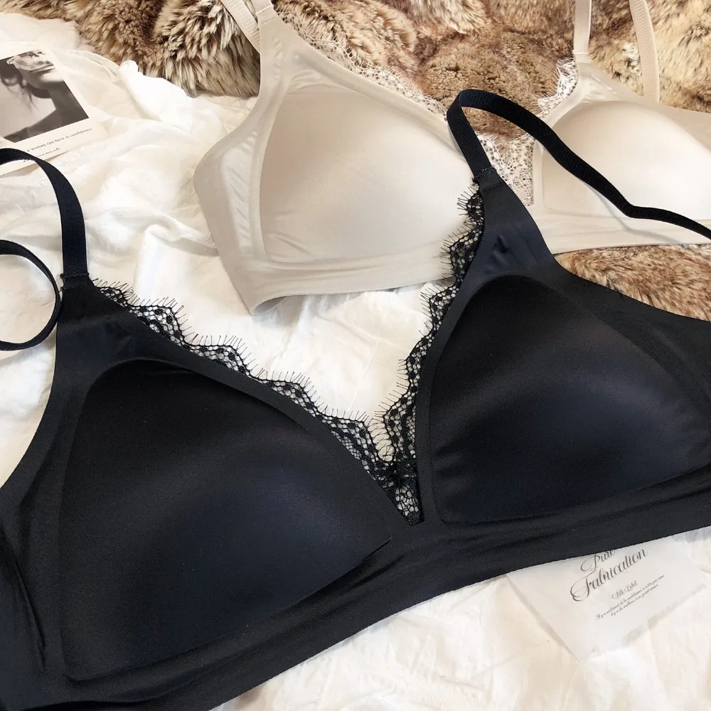 Französisch Sexy Nahtlose Dessous Frauen Seide Satin Spitze Bh Tiefe V Dreieckige Tasse Push-Up Bhs Verstellbaren Riemen Komfort Unterwäsche – Detail 8