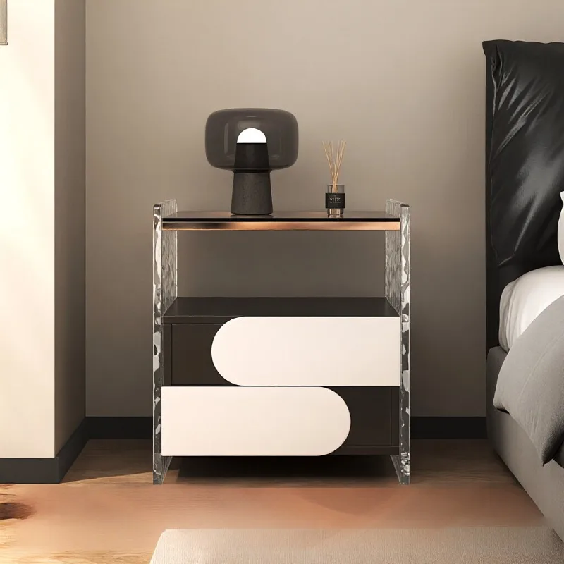 Light luxury minimalist acrylic bedside table, designer high-end bedroom new solid wood storage cabinet