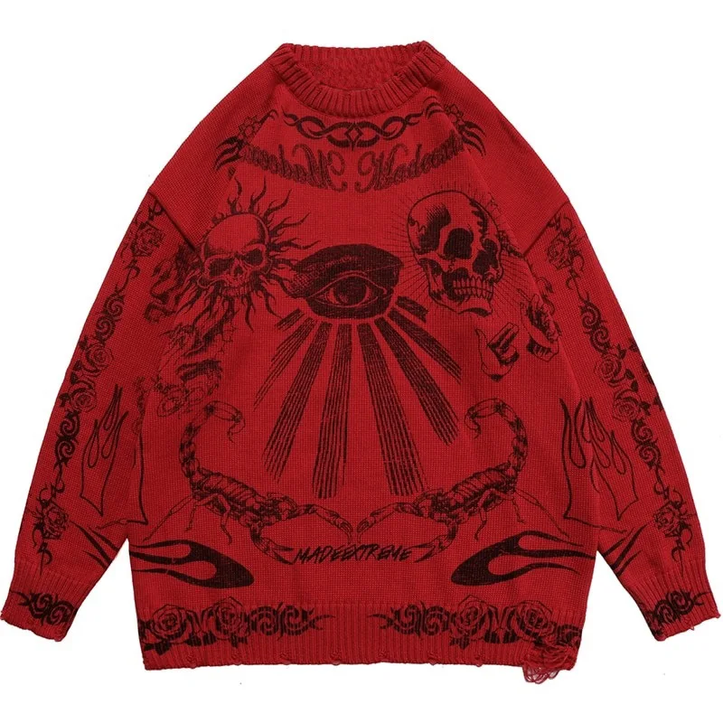 Hip Hop męska hiphopowy sweter Harajuku y2k sweter oversize Vintage Anime dzianiny bawełniane gotyckie swetry sweter unisex