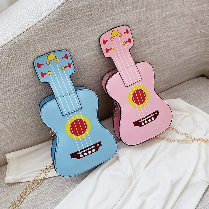 New Children Shoulder Bags Cute Guitar Shape PU Leather Bags Boys Girls Chic Casual Crossbody Bags Kids Holiday Picnic Packs