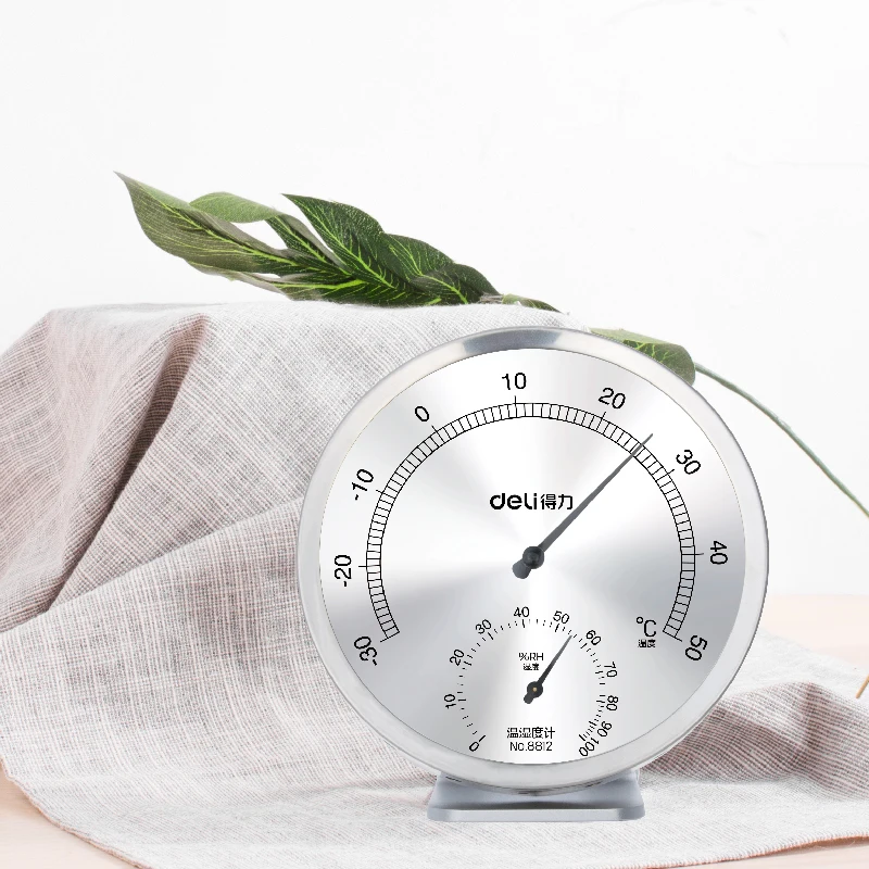 Deli 8812  8847 Stainless 304 Machanical Thermo-Hygrometer Induction Element No Need Battery Temperature And Humidity Meter